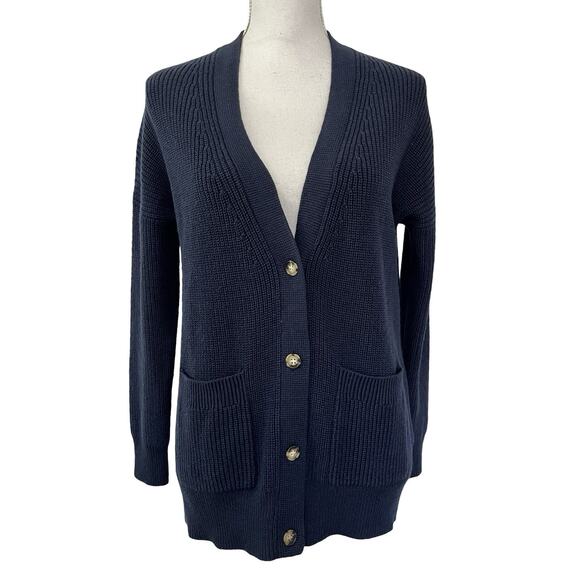 J Crew Womens Cotton Cashmere Button Front Cardigan Size XXS Navy Preppy Classic - Picture 1 of 8